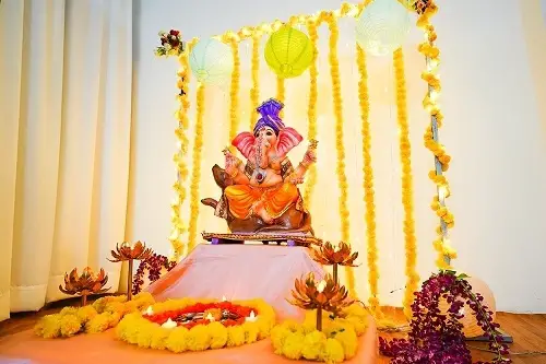 Ganpati Background Decoration with Plants