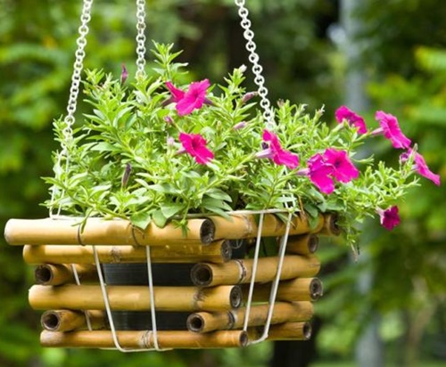 Hanging Petunias in Bamboo Basket