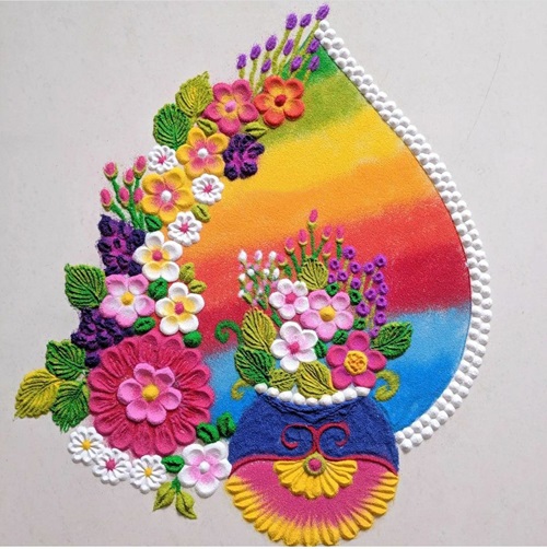 Simple rangoli design of flowers with pot