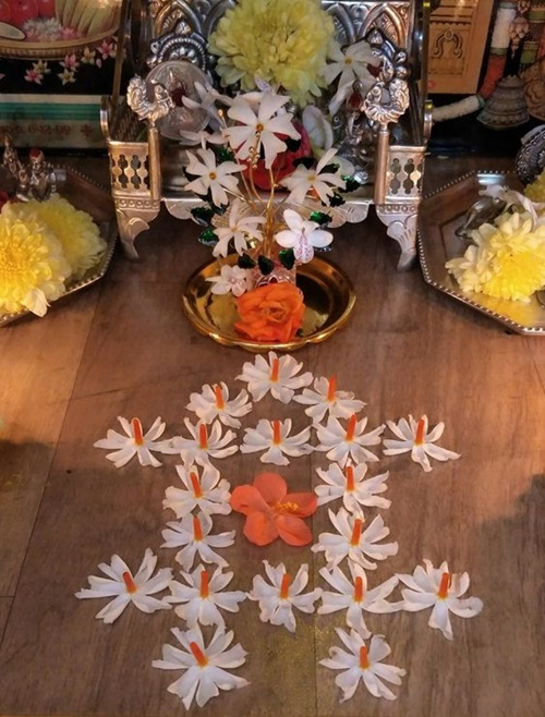 Parijat flower in pooja