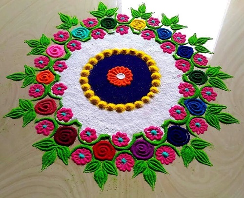 Simple Rangoli Designs of red Flowers