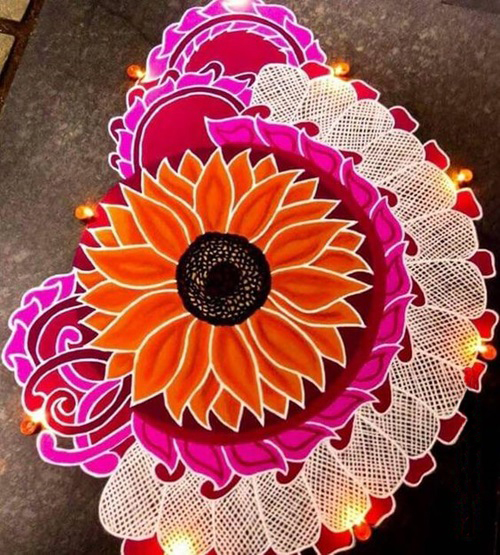 Simple Rangoli Designs of sun Flowers center
