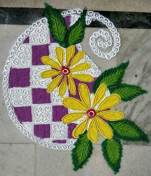 Simple Rangoli Designs of Flowers indoor floor